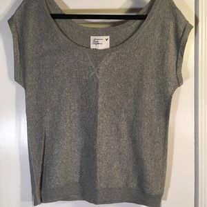 American Eagle Gray SS Wide-Neck Sweater, Medium